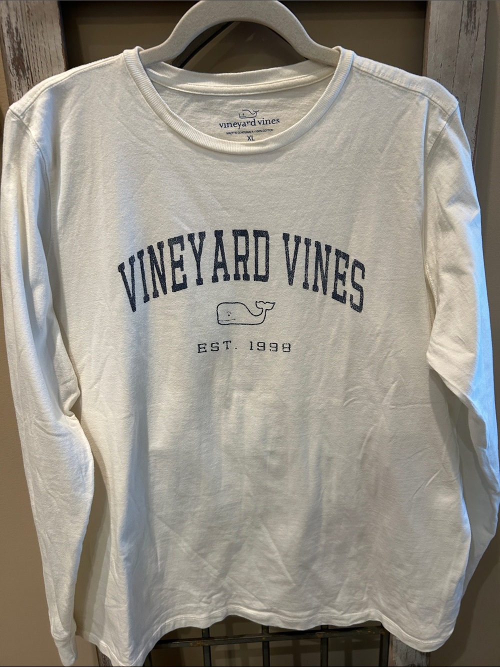 Vineyard Vines Off White Long Sleeve Tee with Navy Logo